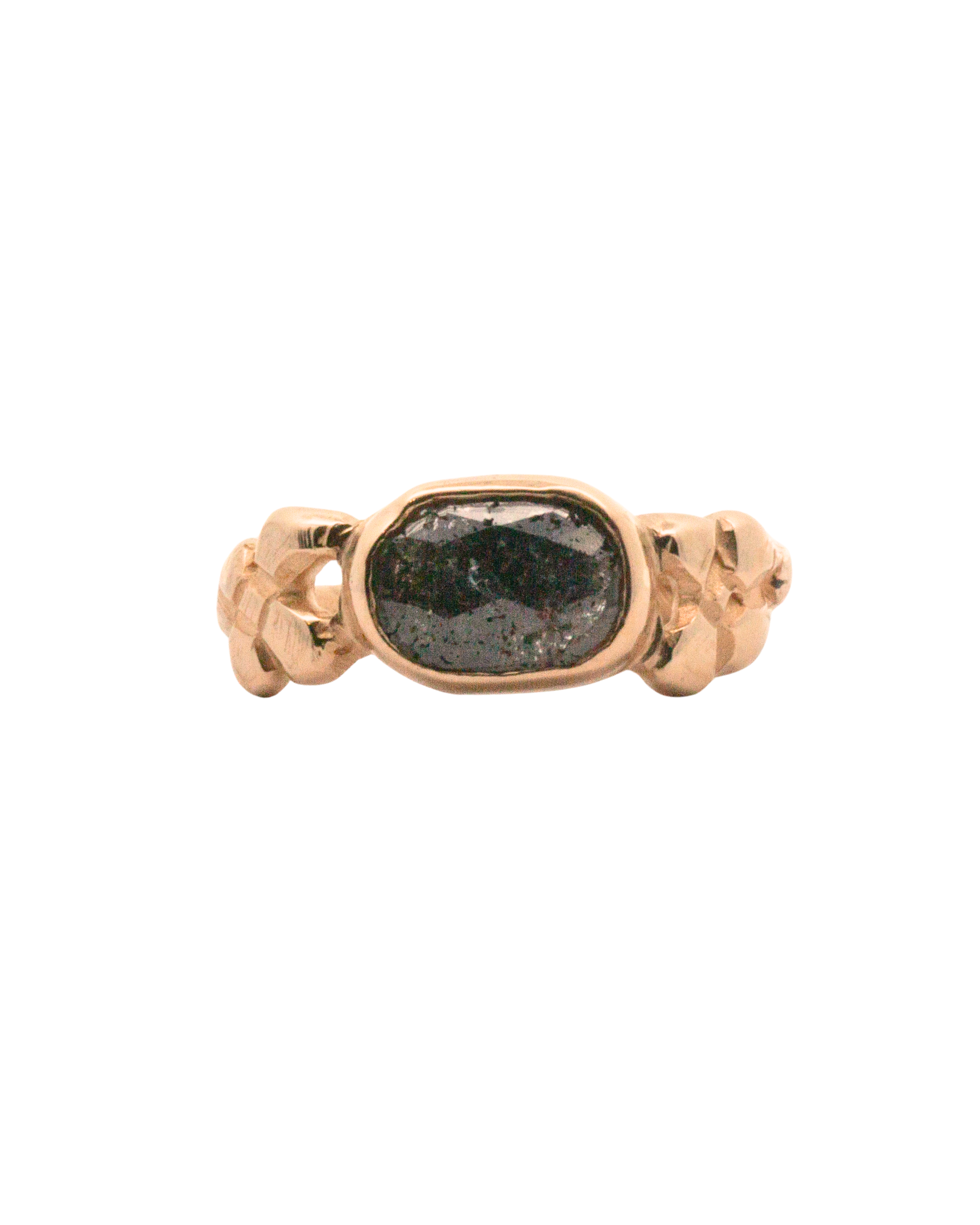 No. 71 OOAK Salt and Pepper Diamond Flower Ring in 14K Fairmined Gold