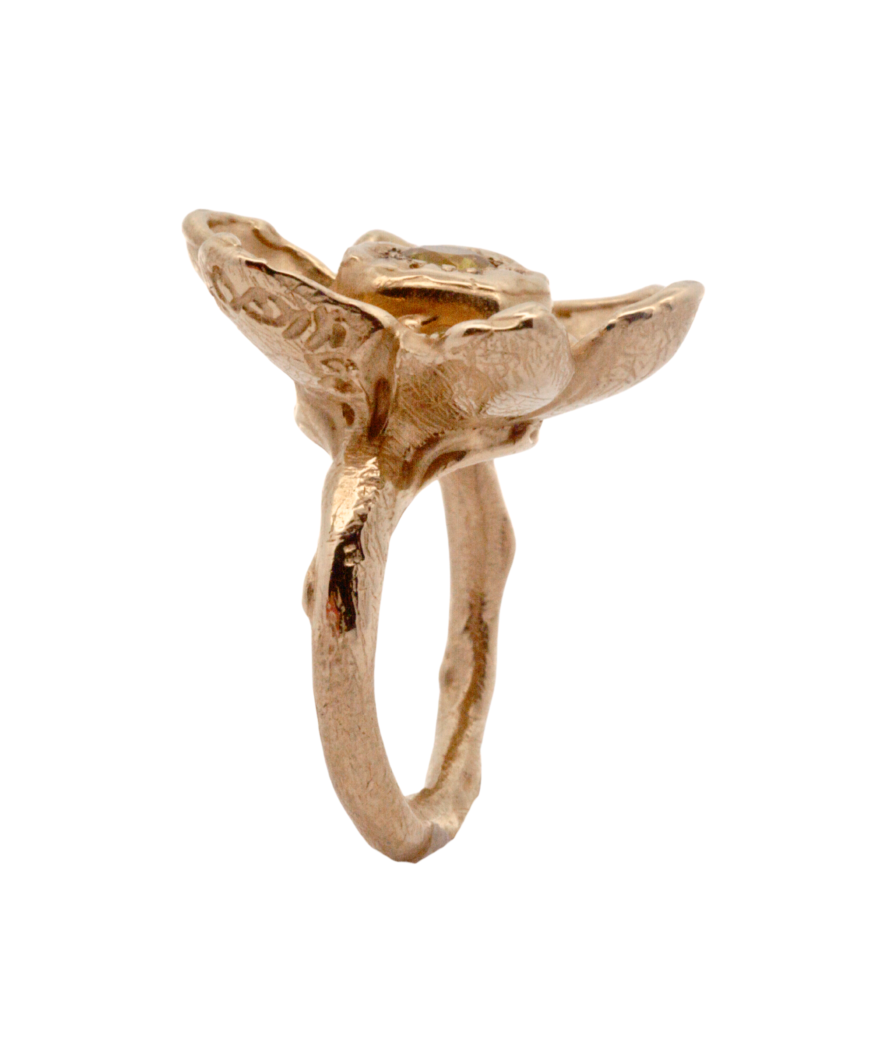 RORA Giant Flower Signet Ring in 14K Yellow Fairmined Gold