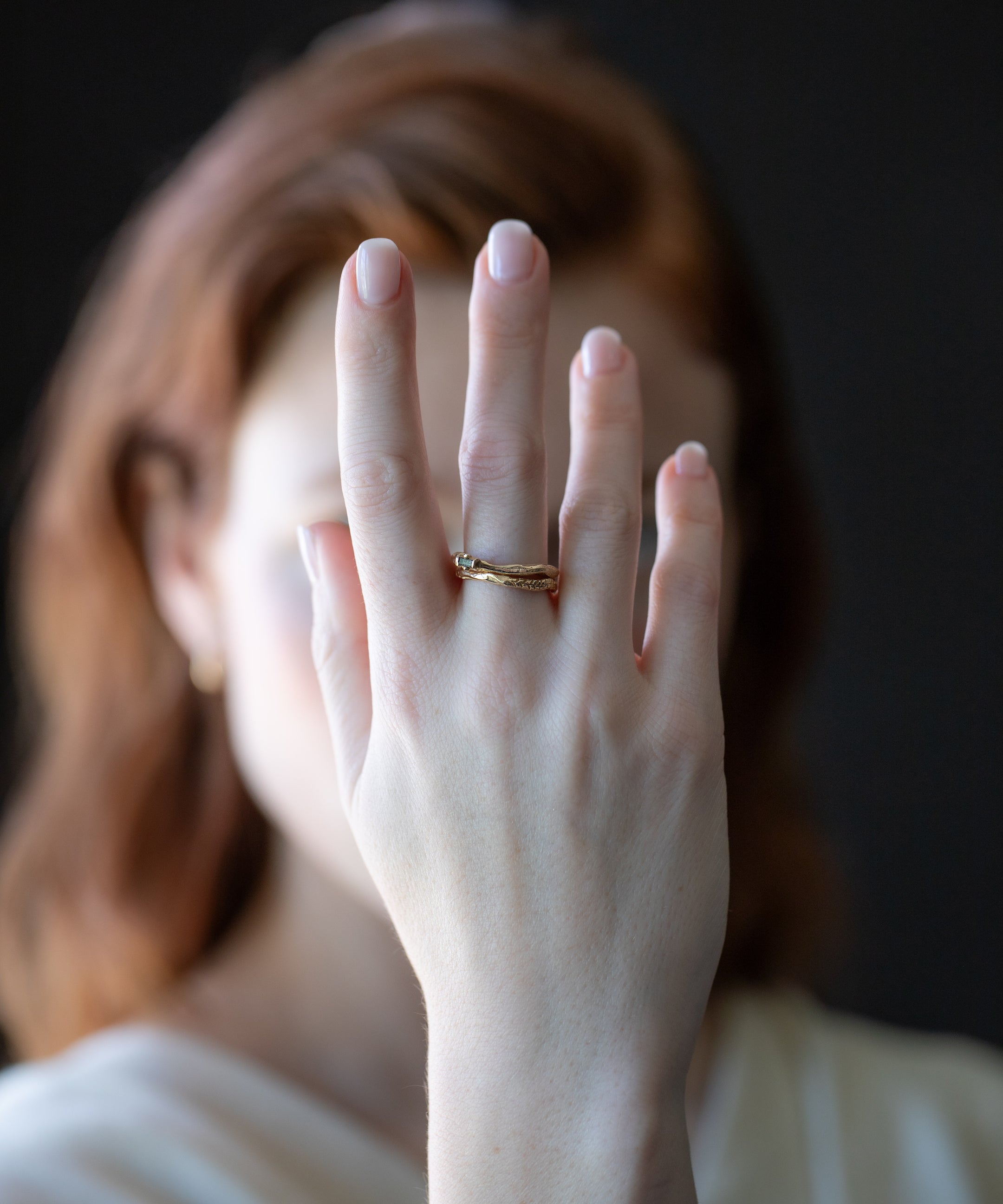 CROOKED FERN Ring worn on hand, sculptural lost wax cast detail