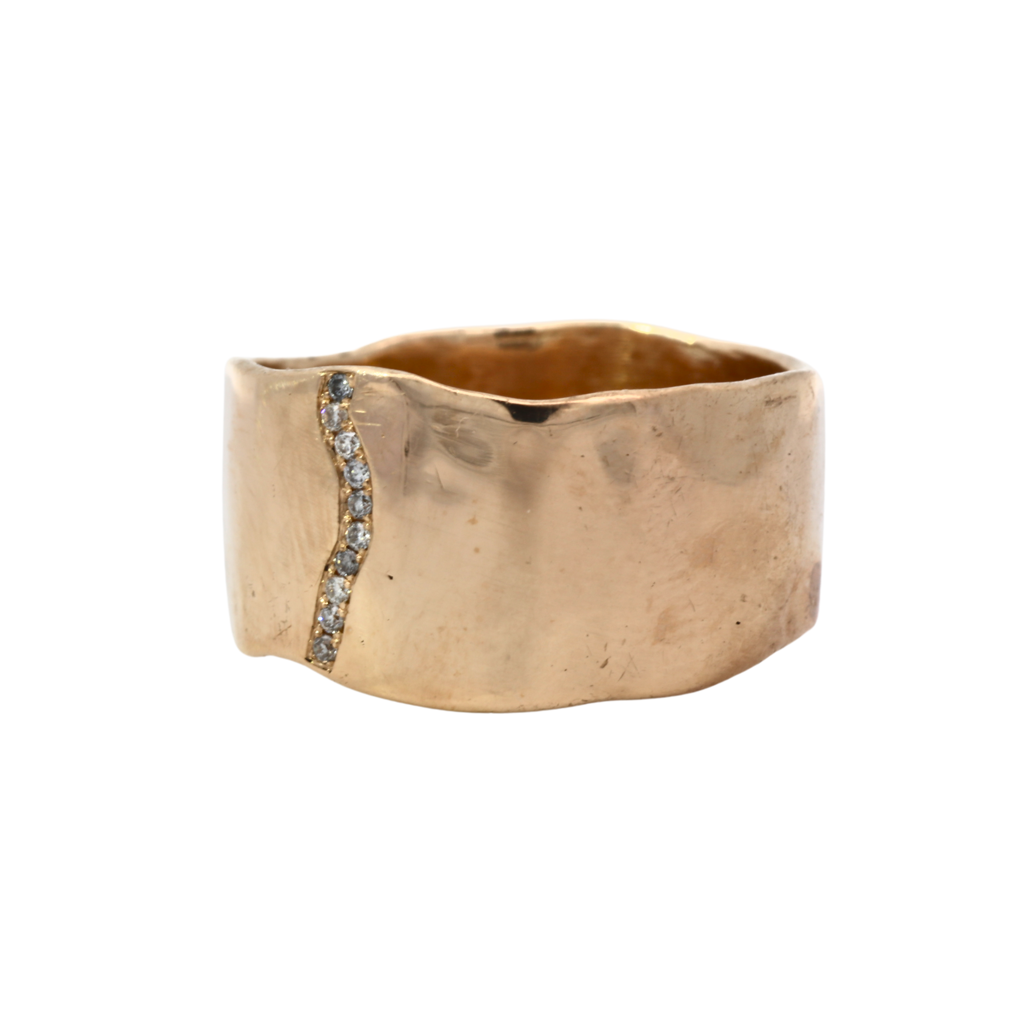 Side view of SIGR WATER Wide Band Ring highlighting pavé diamond line