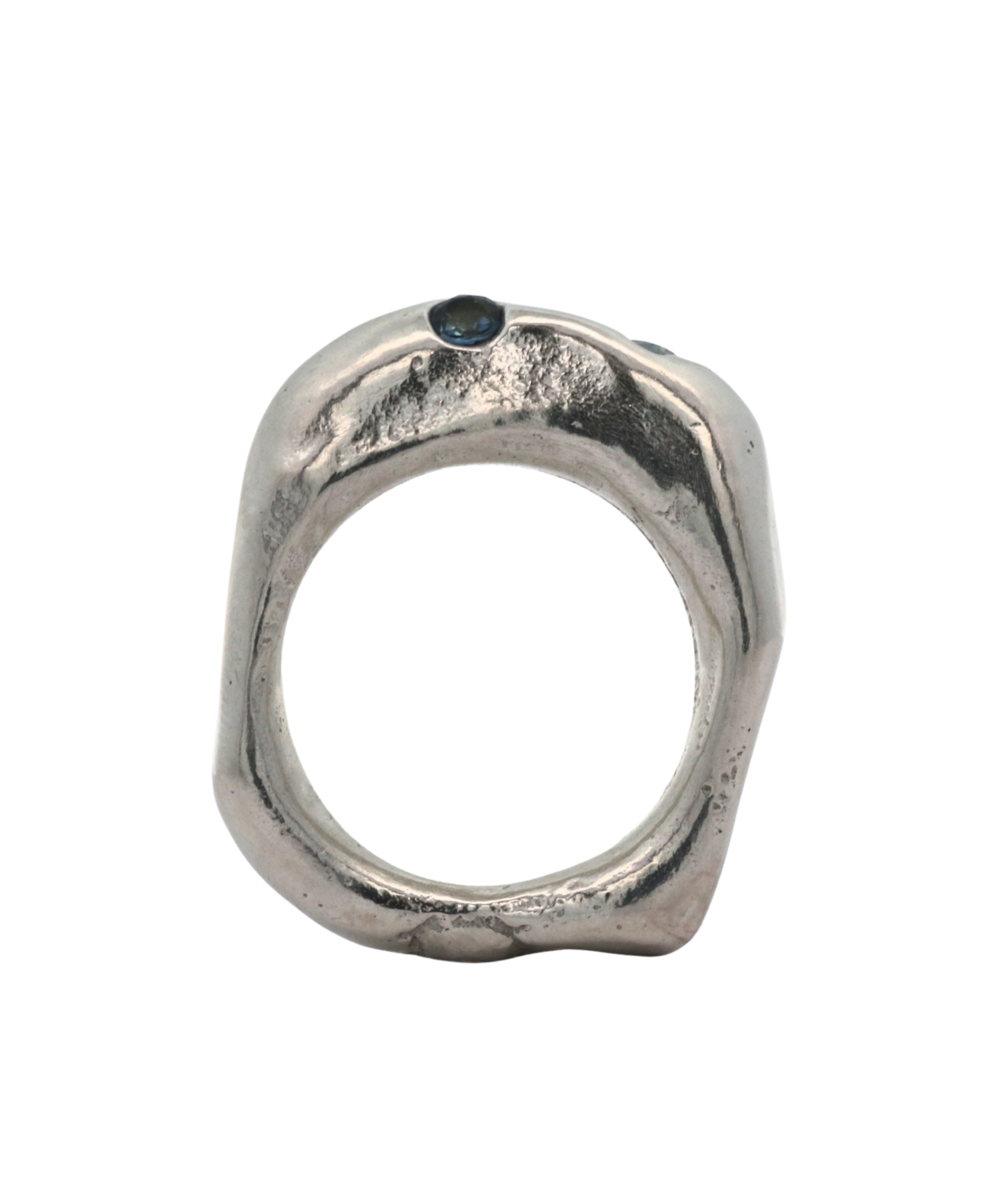 SEEBE Ring 0126 Sterling Silver + Sapphires worn on hand, recycled sterling silver