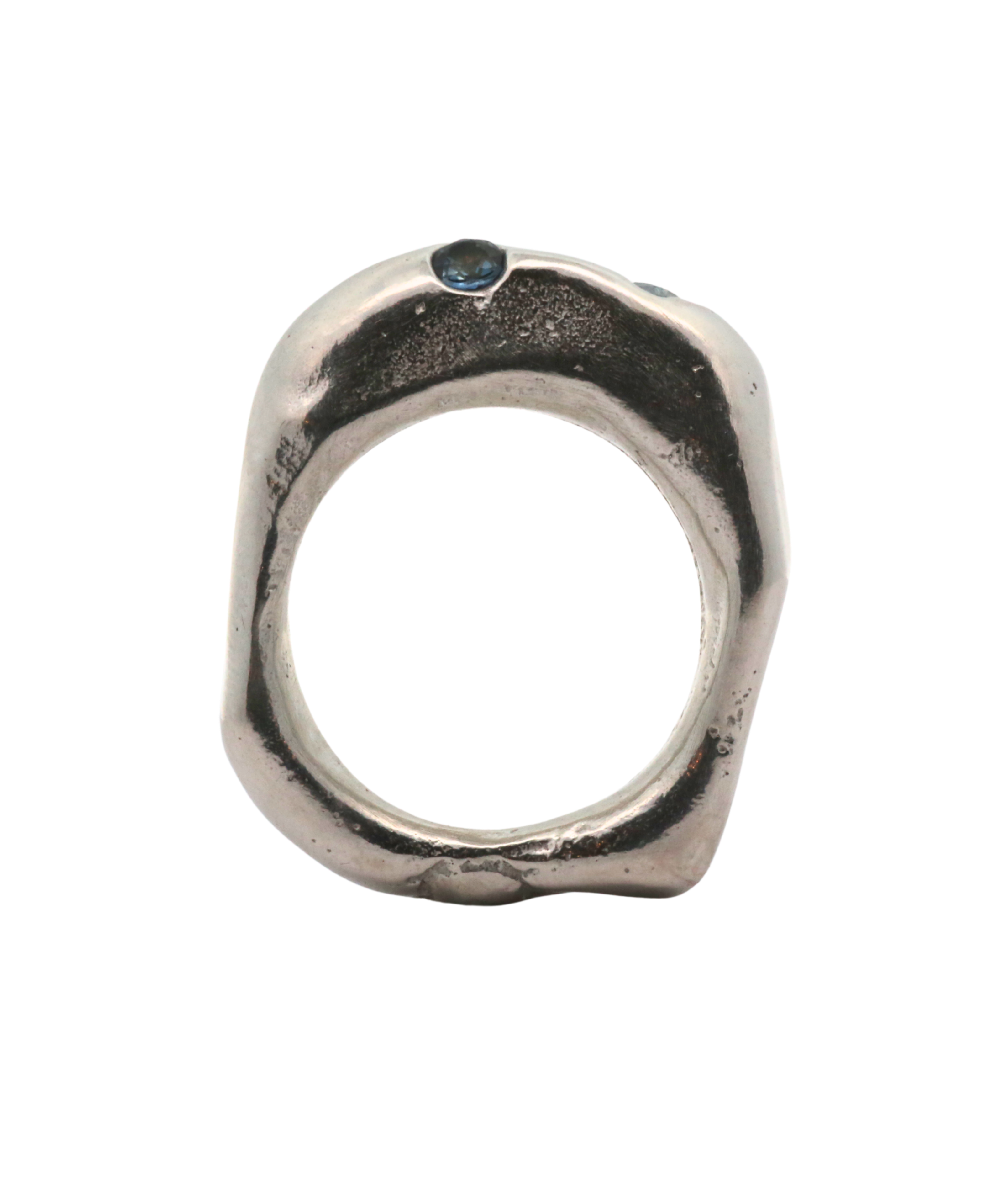 SEEBE Ring 0126 Sterling Silver + Sapphires texture close-up showing sand cast detail, recycled sterling silver