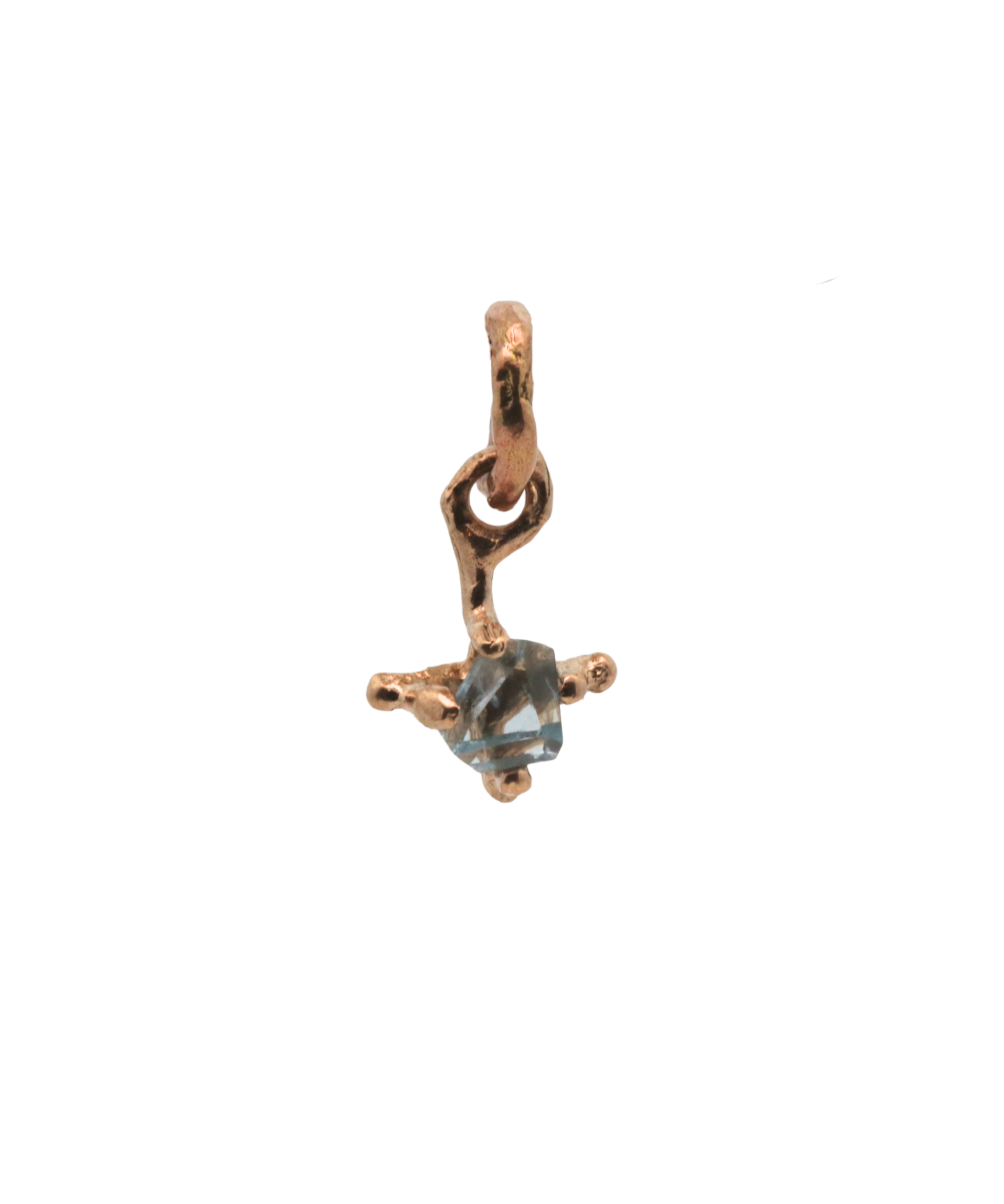 X Charm in 14K Fairmined gold with aquamarine, lost wax cast