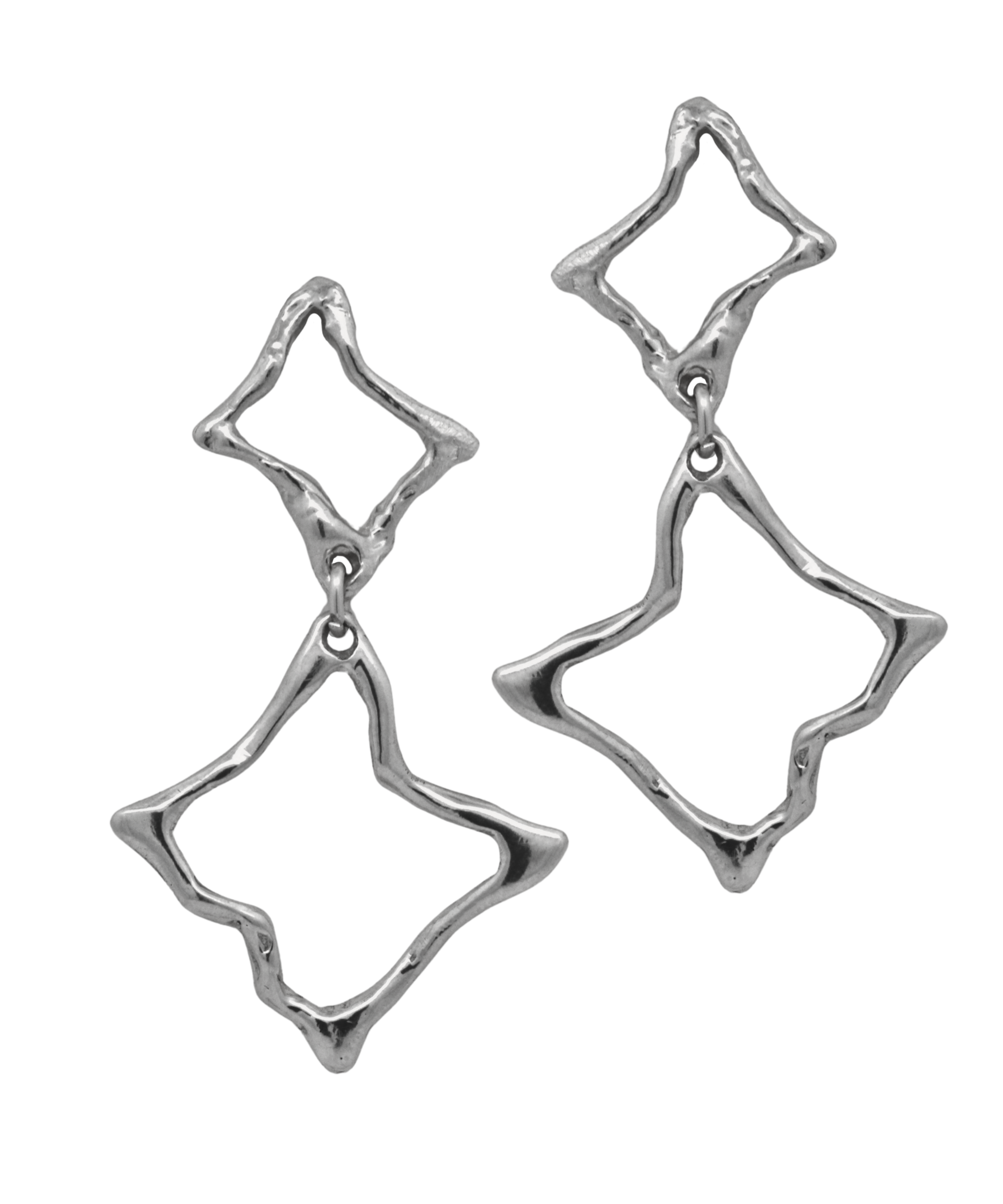 BIG STAR Earrings worn on ear, recycled sterling silver