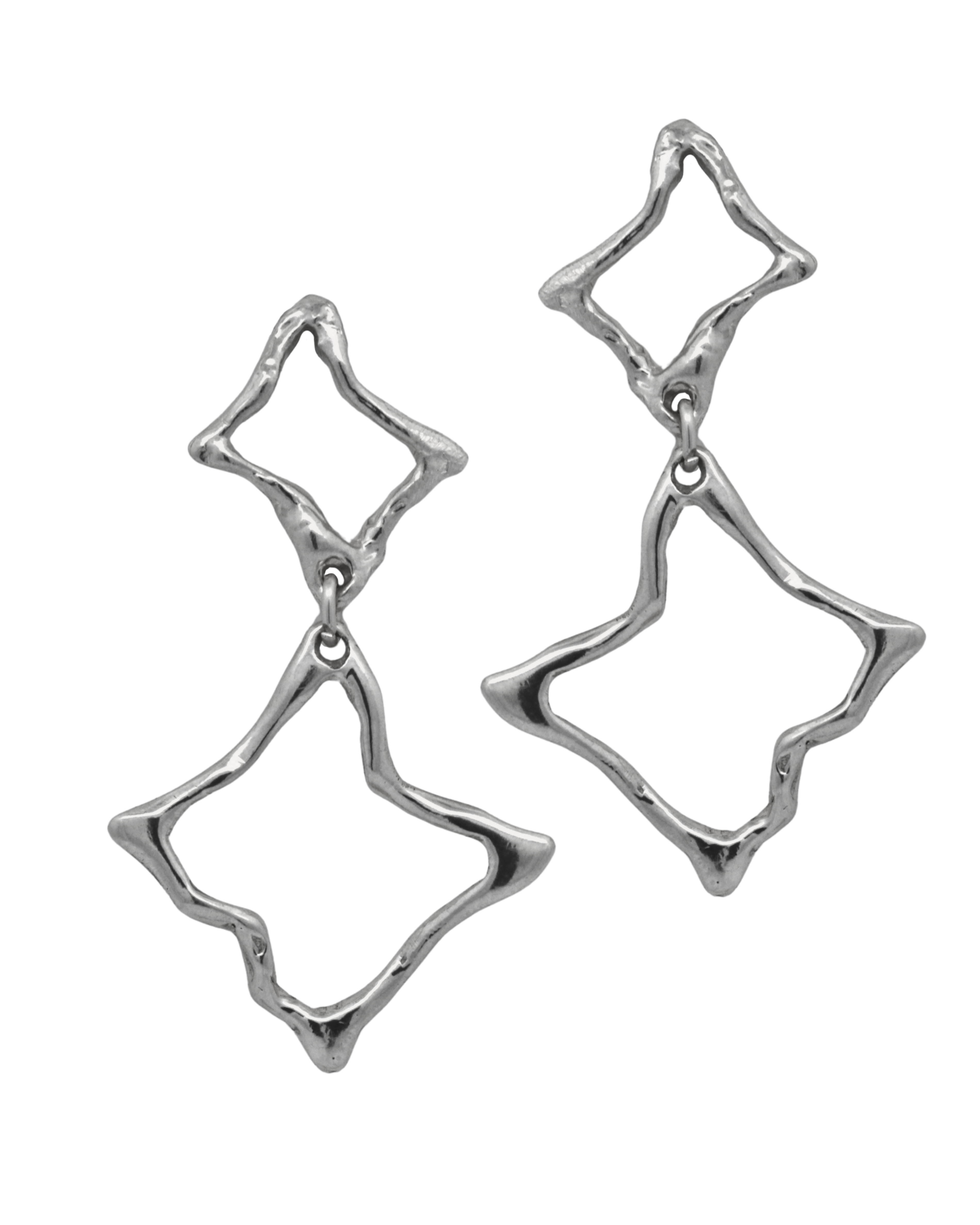 BIG STAR Earrings worn on ear, recycled sterling silver