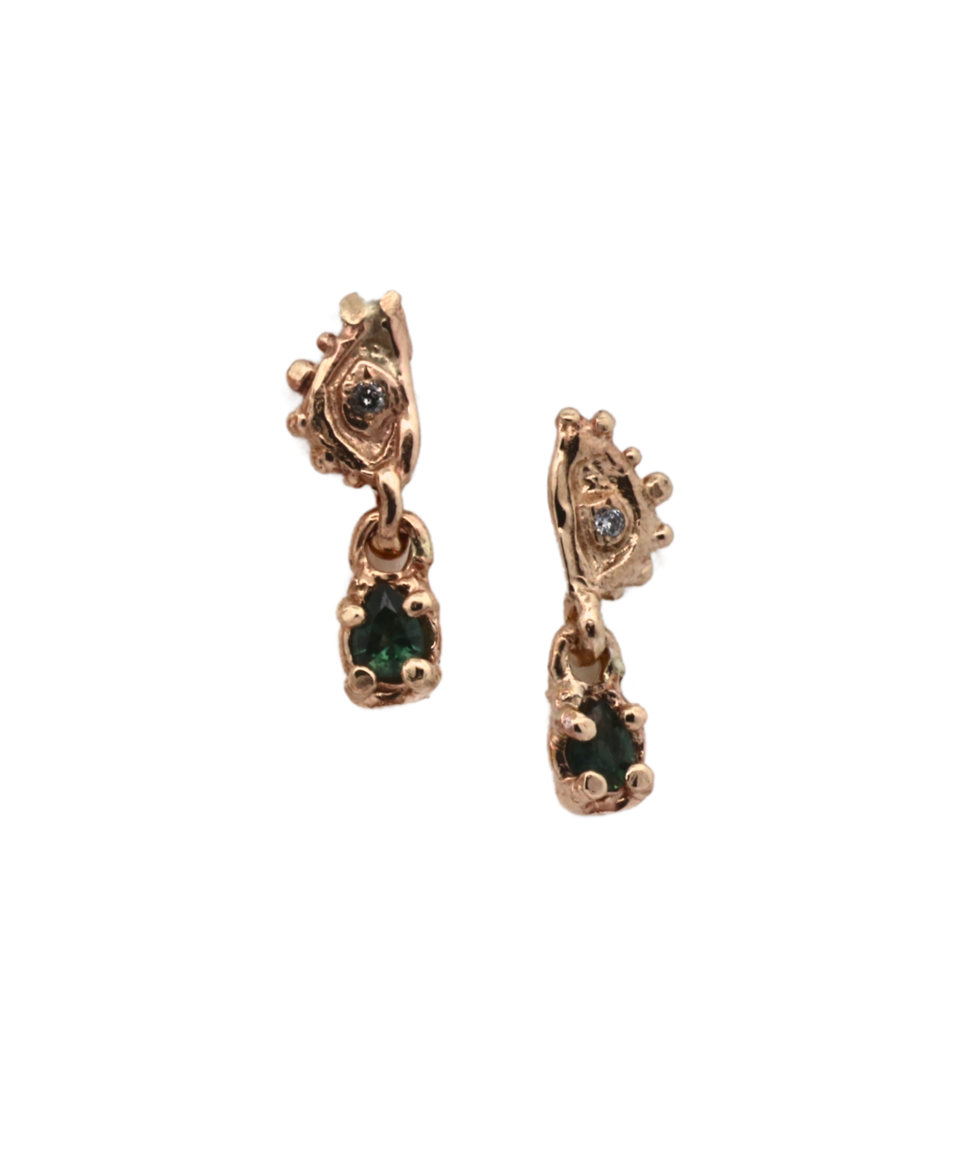 EYES Crying Earrings in 14K Fairmined gold with sapphire, lost wax cast