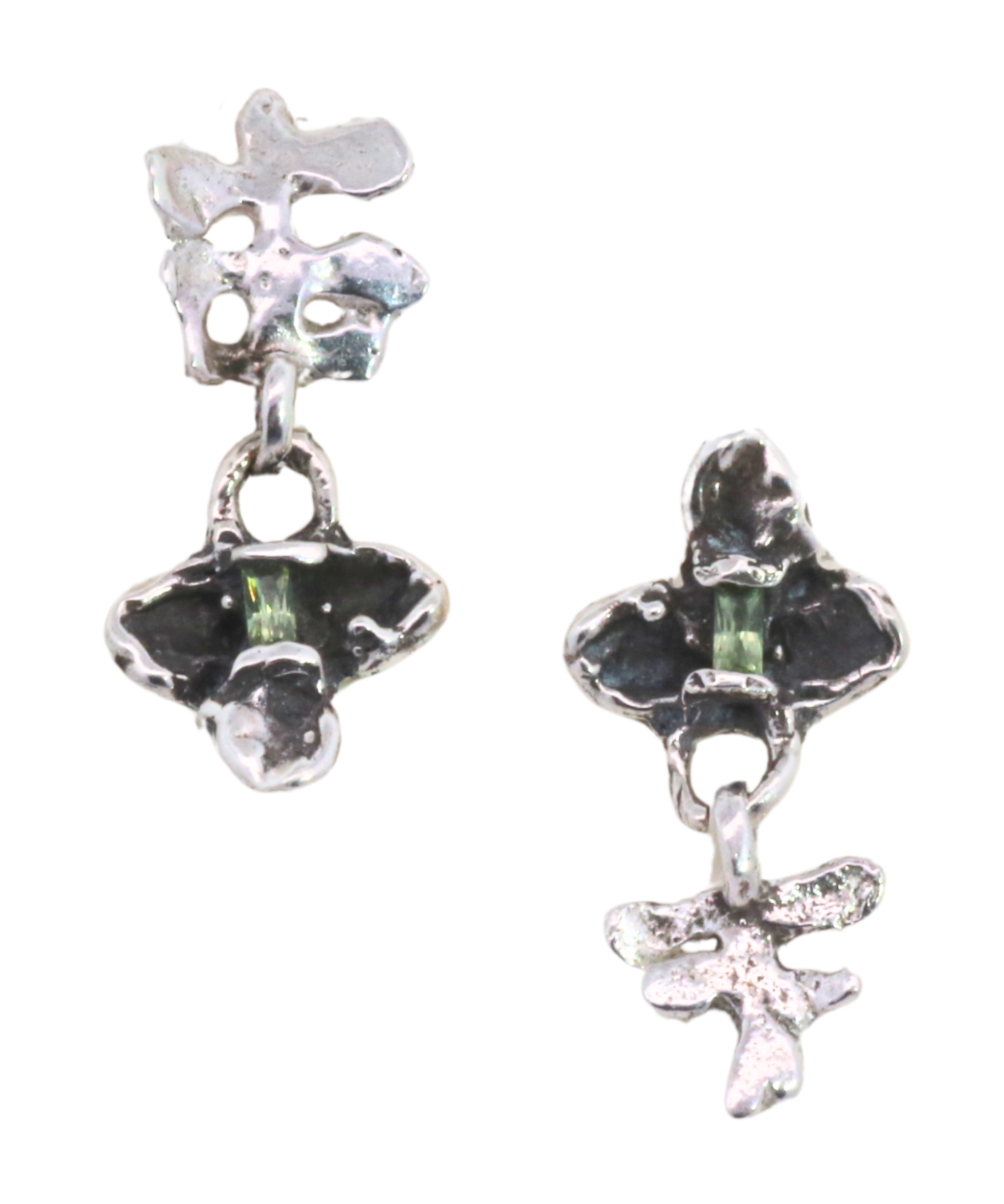FRIKA Mix Earrings in recycled sterling silver with demantoid garnet, lost wax cast