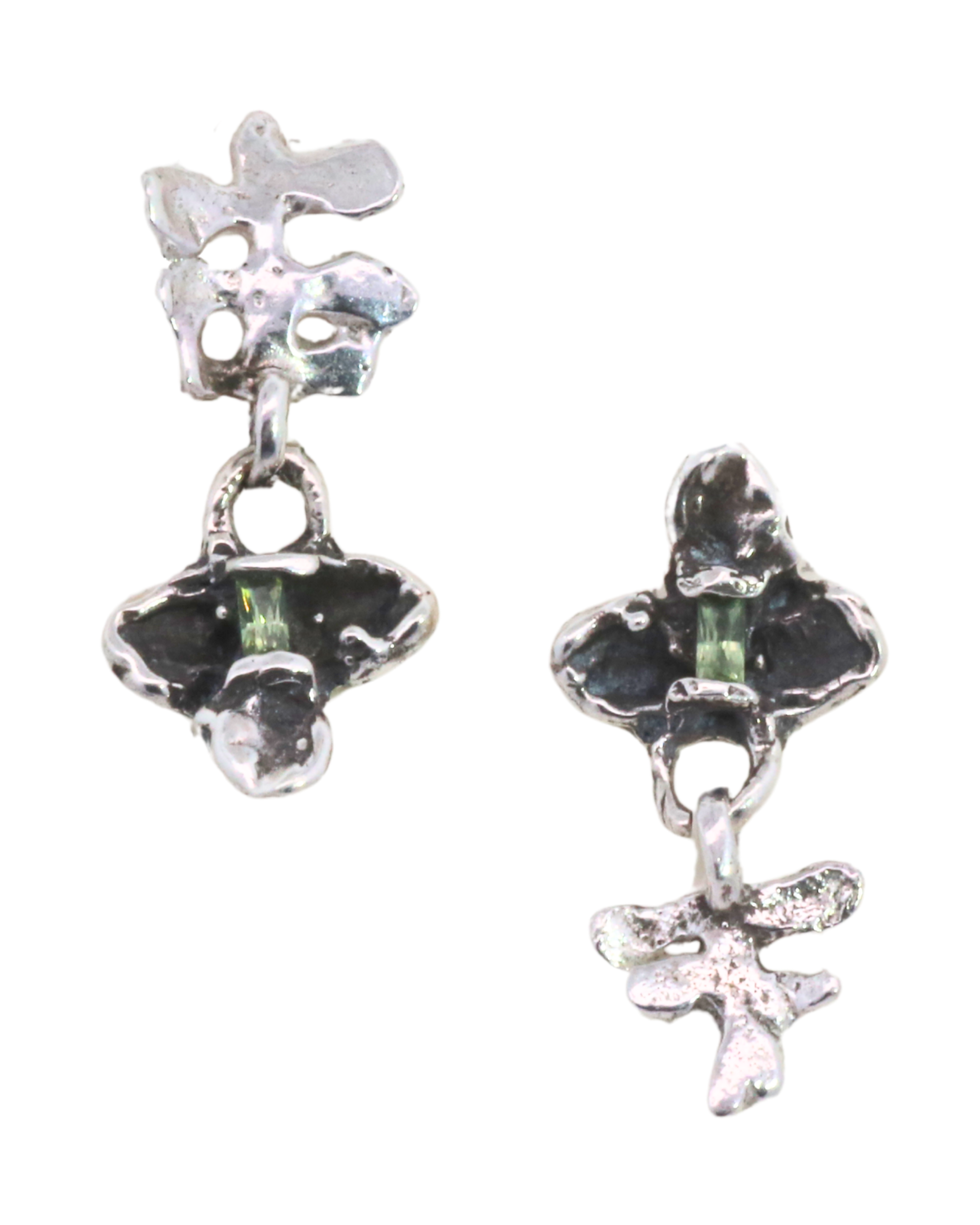 FRIKA Mix Earrings in recycled sterling silver with demantoid garnet, lost wax cast
