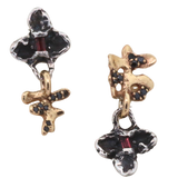 FRIKA Mix Earrings in recycled sterling silver and 14K gold with black diamond and garnets, lost wax cast