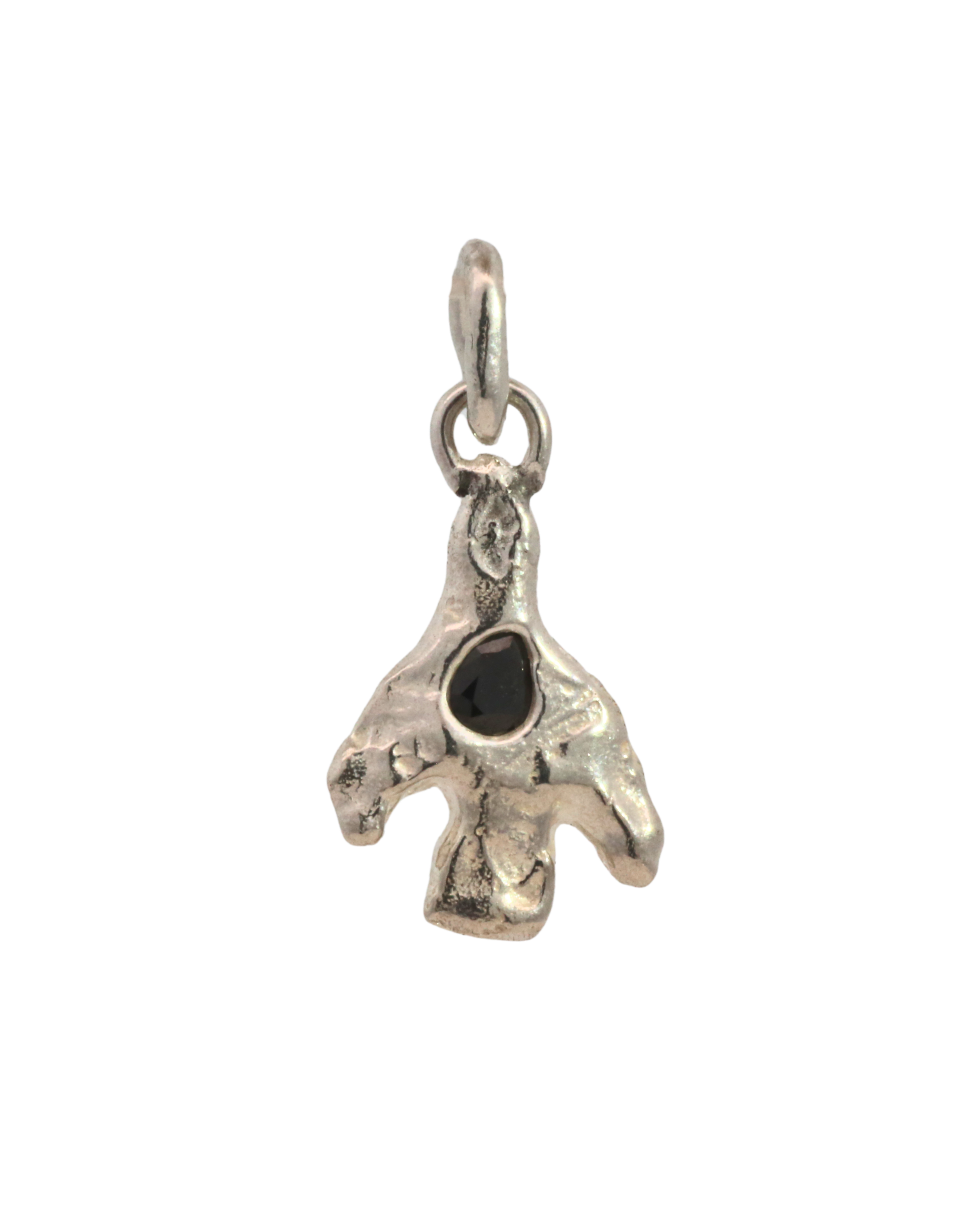 BIRD Pendant in recycled sterling silver with sapphire, sand cast
