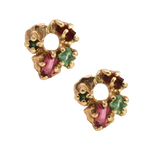 HIBI FÊTE Flower Hoop Charms for Tilda Hoop Earrings in 14K Fairmined gold with sapphire and ruby, lost wax cast
