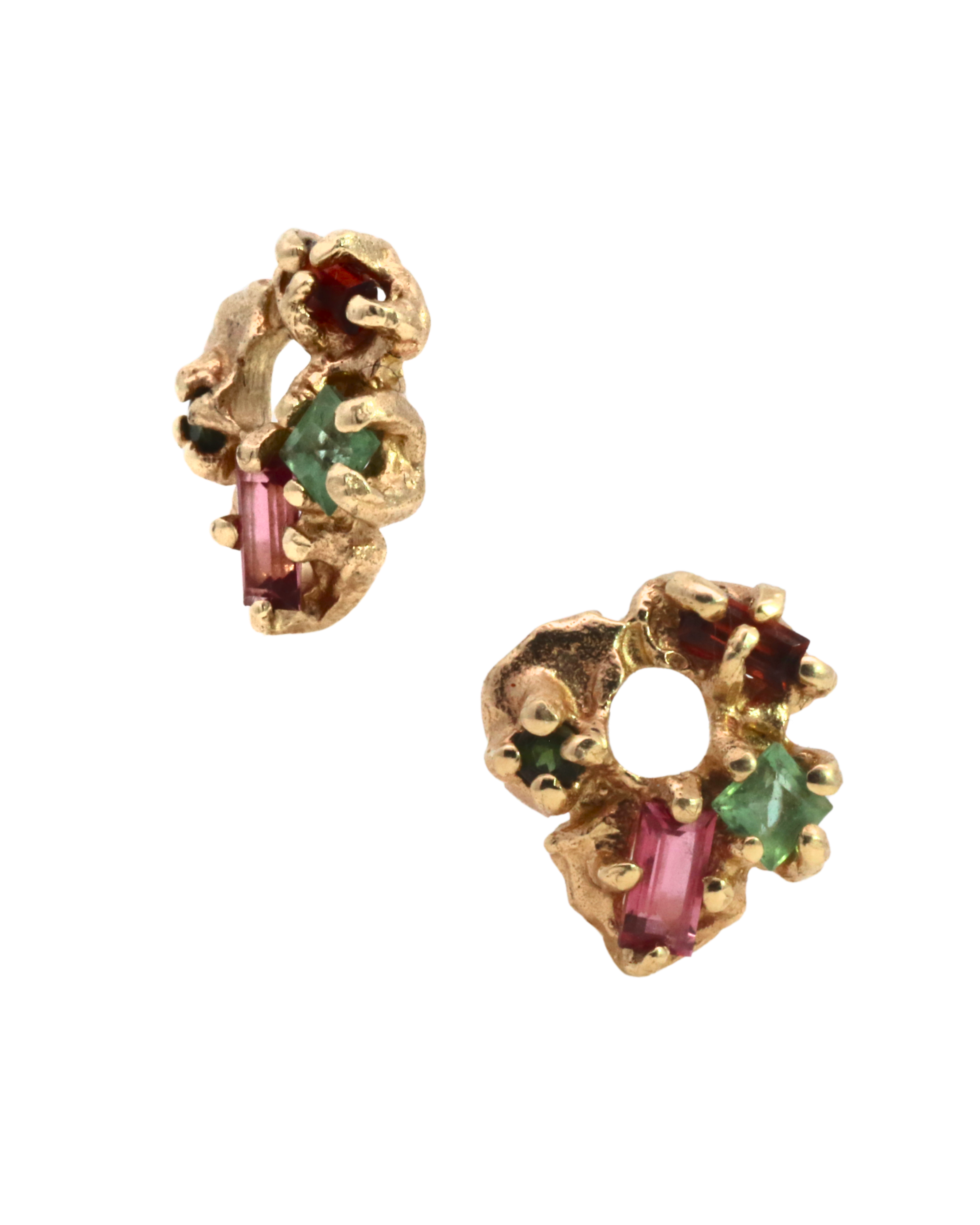 HIBI FÊTE Flower Hoop Charms for Tilda Hoop Earrings worn on ear, 14K Fairmined gold