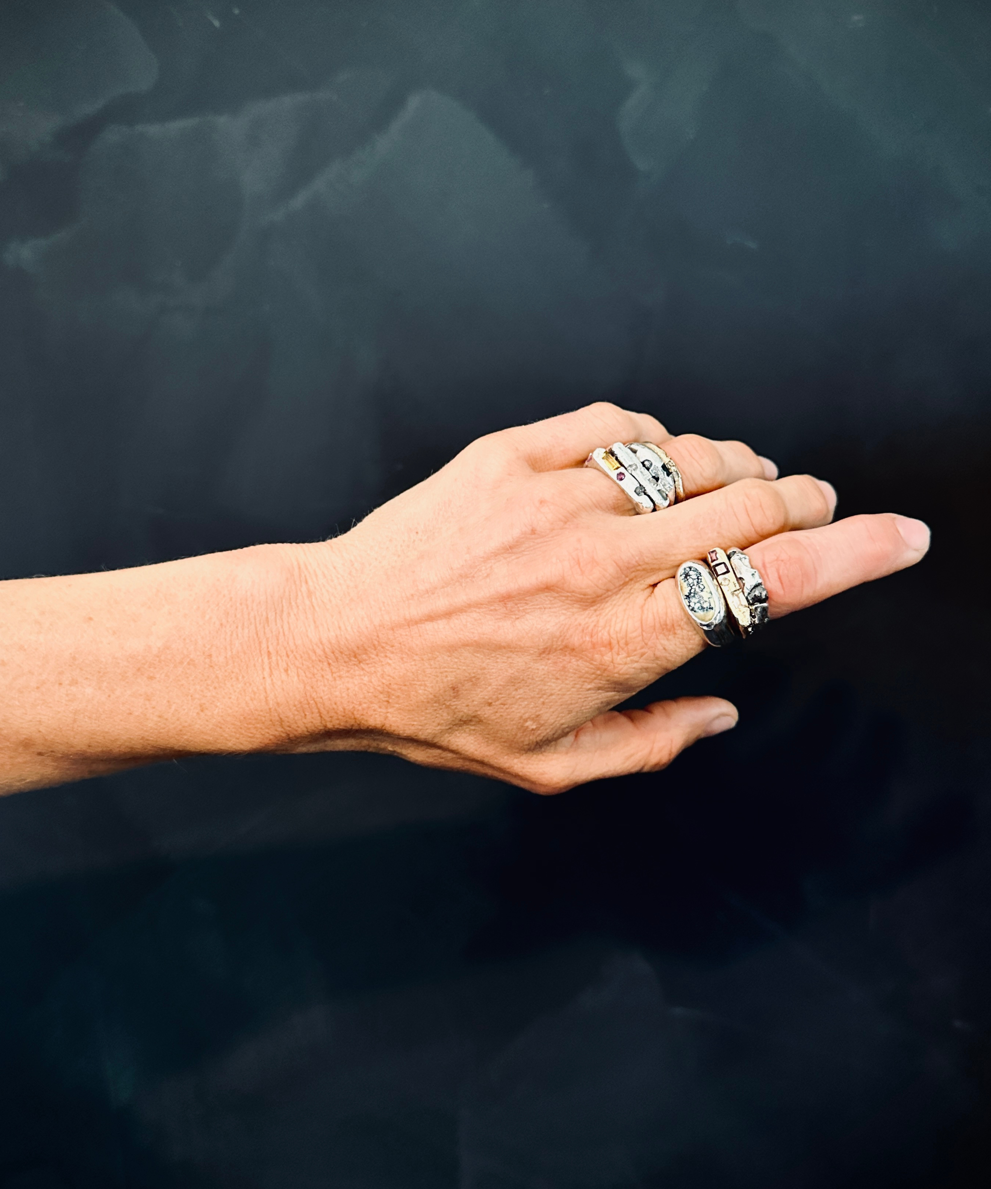 HYGGE Ring Sand Cast worn on hand, 14K Fairmined gold