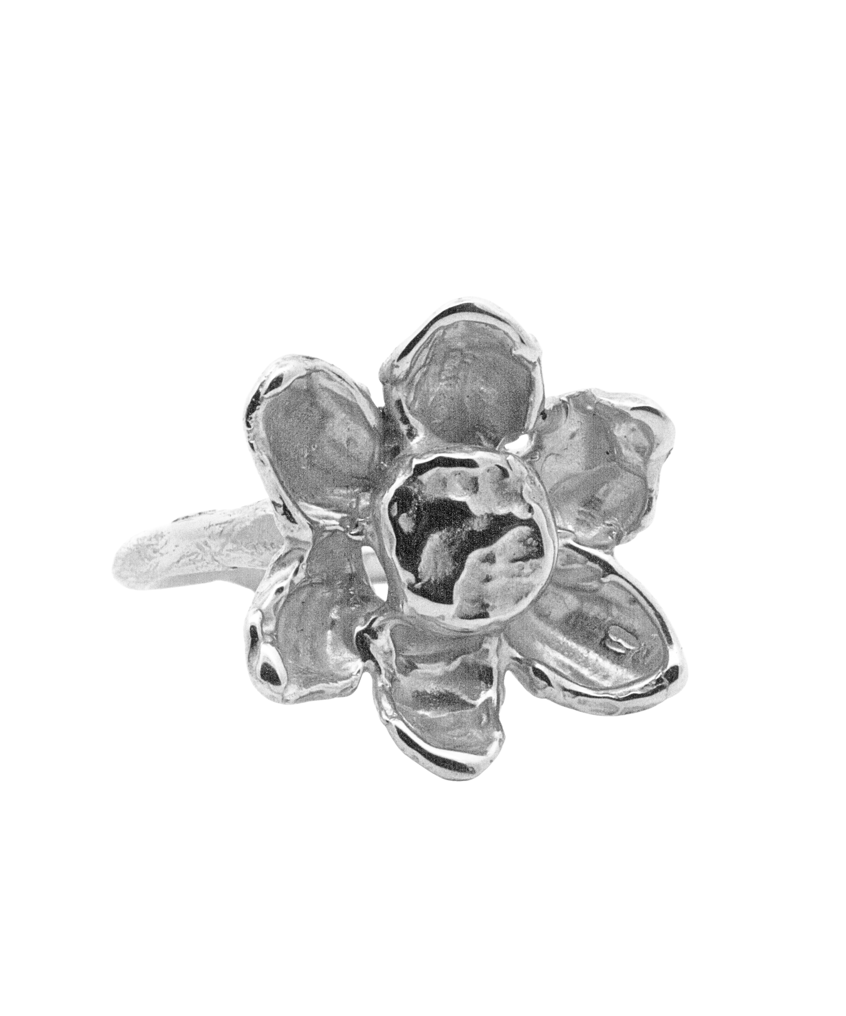 RORA Giant Flower Signet Ring in recycled sterling silver, hand-carved