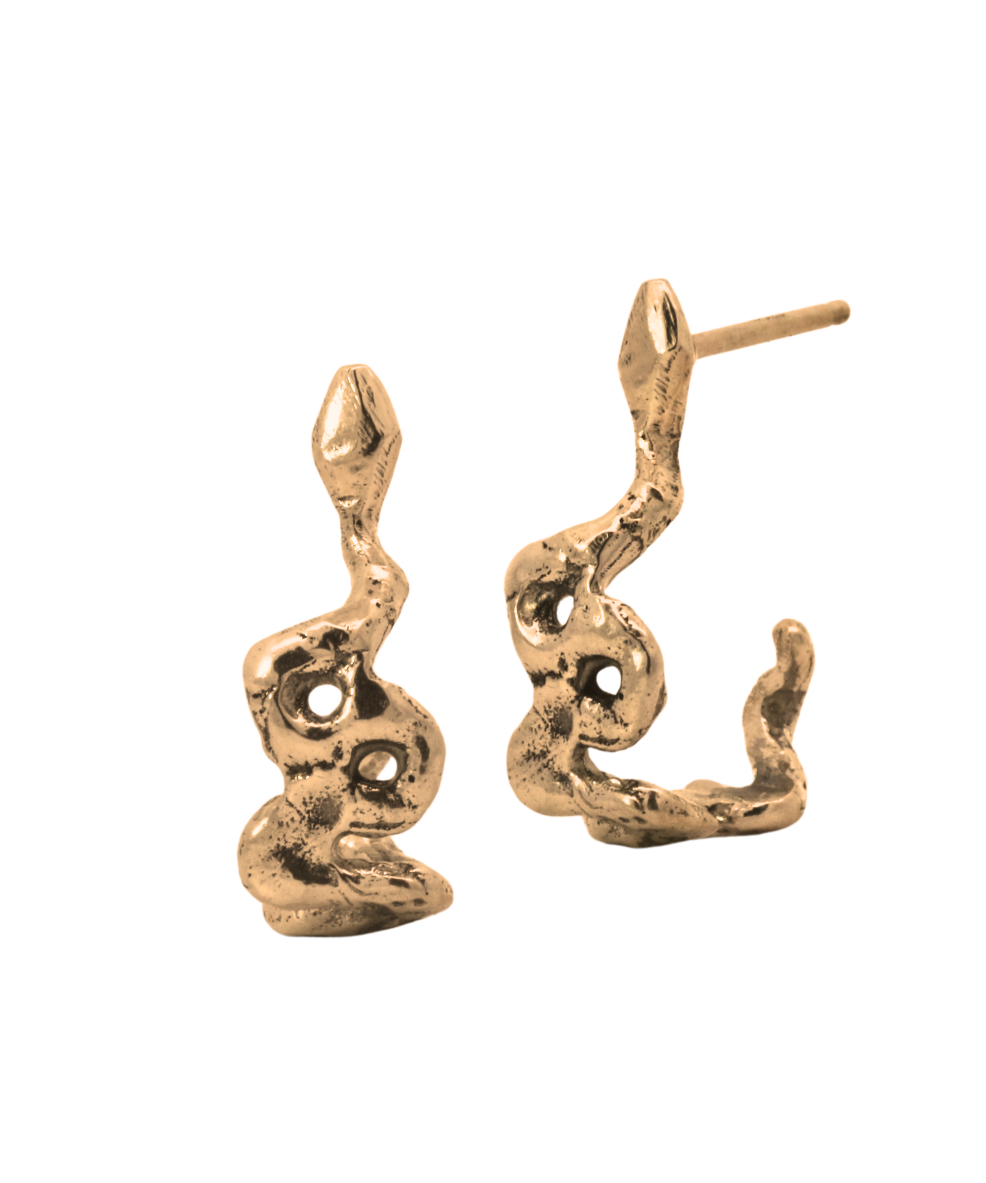 SNAKE Hoop Earrings worn on ear, 14K Fairmined gold
