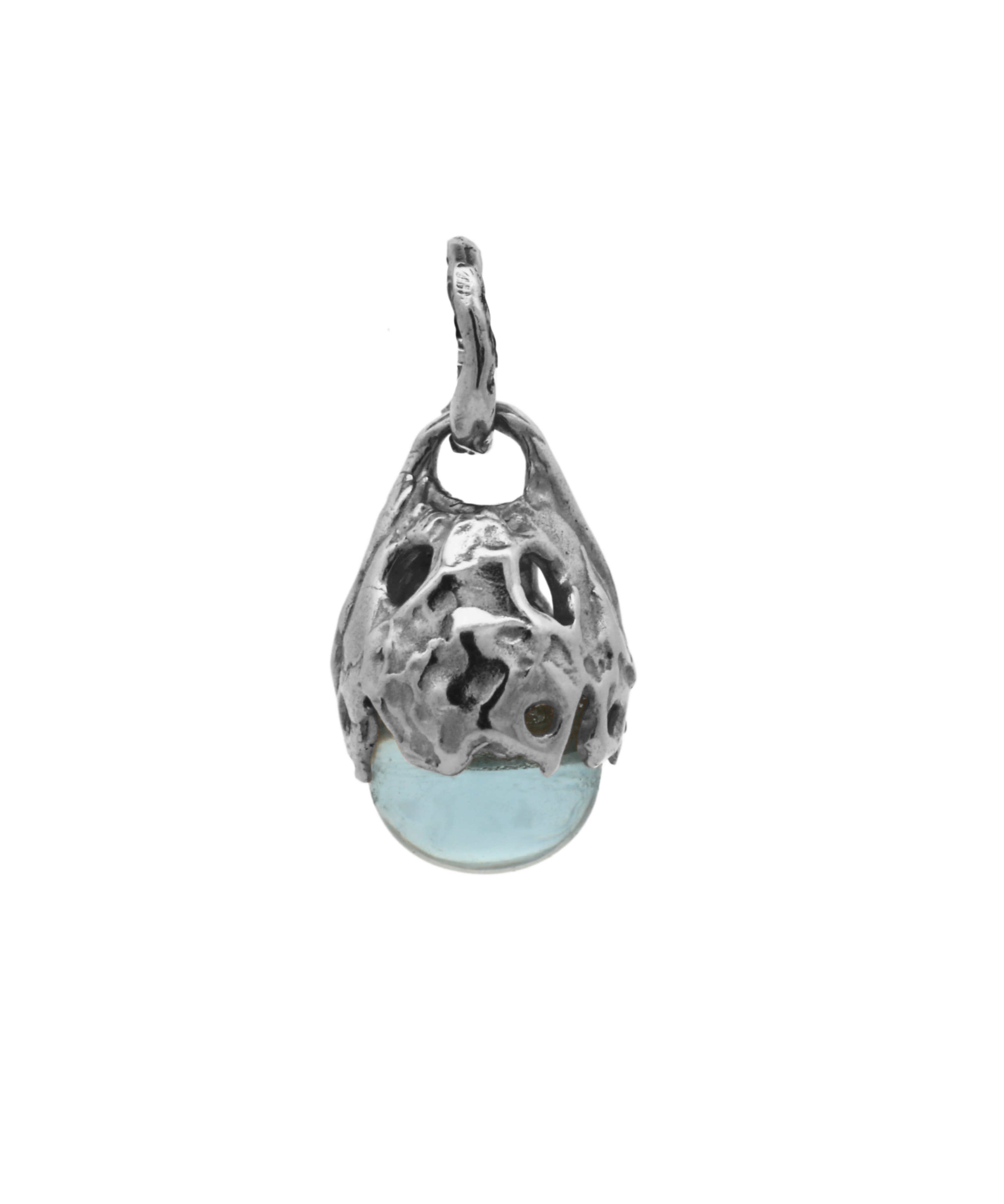 SPERO Pendant in recycled sterling silver with aquamarine, lost wax cast
